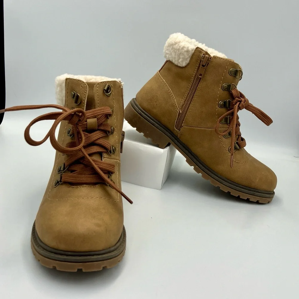 Walkx Kids Sherlong Lined Lace-Up Ankle Boots - Tan/ Medium Brown 34 EU / 2.5